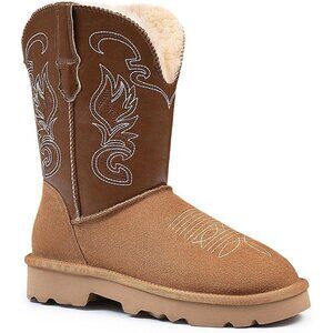 Women's Camel Snow Fur Lining Pull On Fuzzy Lightweight Winter Warm Shoes